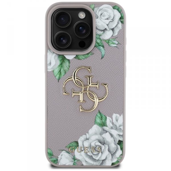 Etui Guess Grained Roses Big 4G logo do  iPhone 16 Pro Max fioletowy