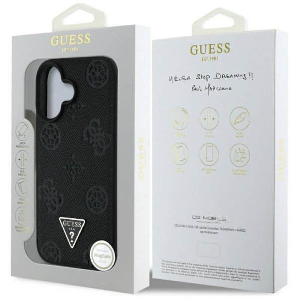 Etui Guess Grained Hot Stamp Peony       Triangle Logo MagSafe do iPhone 16 czarny
