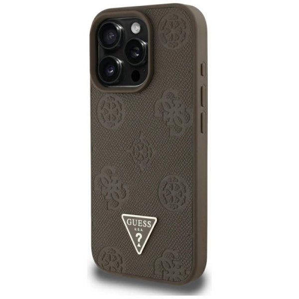 Etui Guess Grained Hot Stamp Peony       Triangle Logo MagSafe do iPhone 16 Pro Max brązowy
