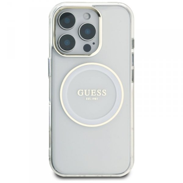 Etui Guess IML Metal Colored Circle      Classic Logo MagSafe do iPhone 16 Pro biały