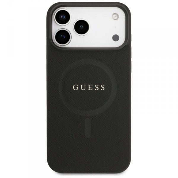 Etui Guess Saffiano Classic Logo MagSafe do iPhone 17 Pro Max czarny