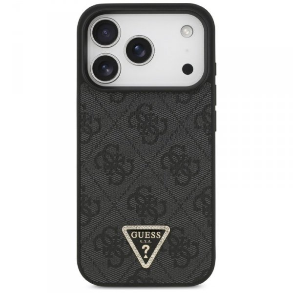 Etui Guess Leather 4G Triangle Strass    MagSafe do iPhone 17 Pro czarny
