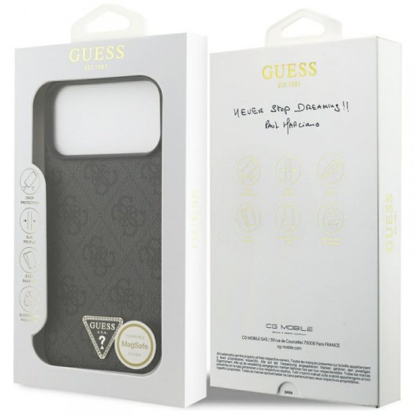 Etui Guess Leather 4G Triangle Strass    MagSafe do iPhone 17 Pro Max czarny