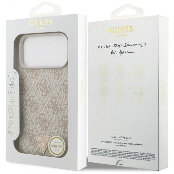 Etui Guess Leather 4G Triangle Strass    MagSafe do iPhone 17 Pro Max różowy