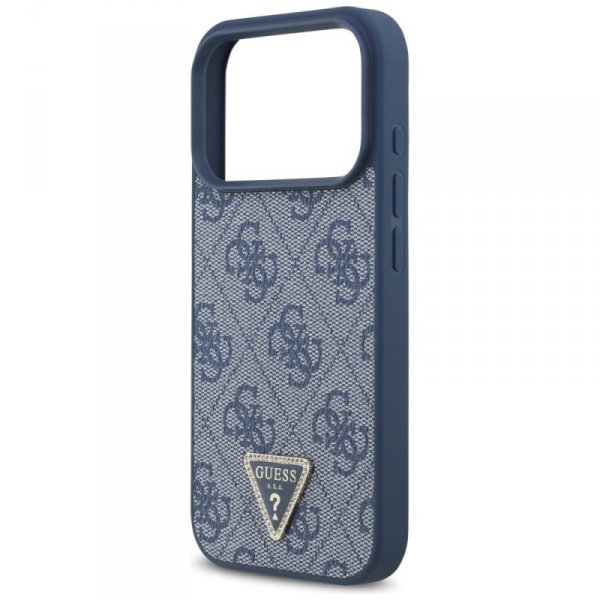 Etui Guess Leather 4G Triangle Strass    MagSafe do iPhone 17 Pro niebieski