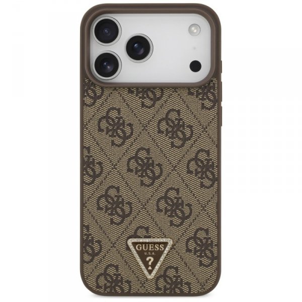 Etui Guess Leather 4G Triangle Strass    MagSafe do iPhone 17 Pro Max brązowy