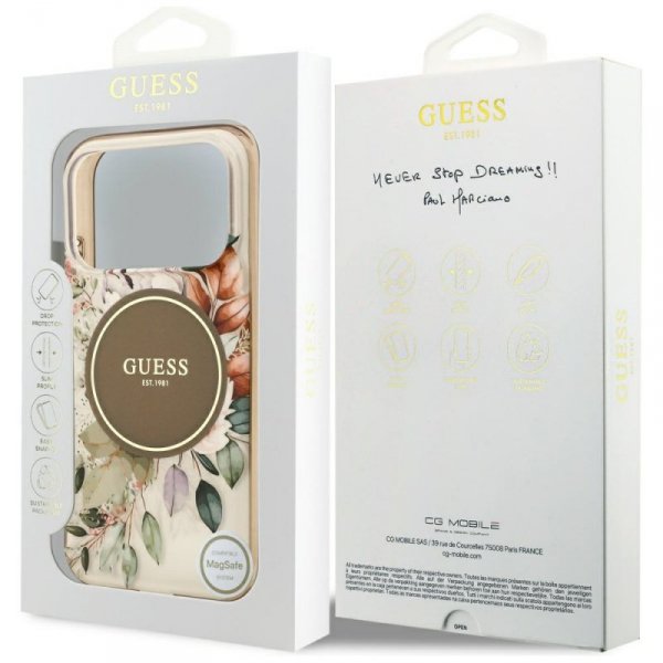Etui Guess IML Flower & Tonal Circle     MagSafe do iPhone 17 Pro brązowy