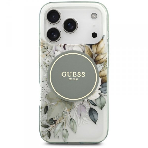 Etui Guess IML Flower & Tonal Circle     MagSafe do iPhone 17 Pro zielony