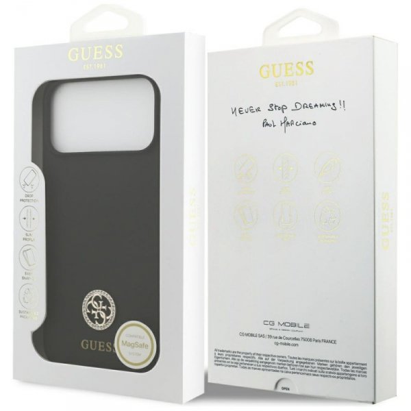 Etui Guess Silicone Logo Strass 4G       MagSafe do iPhone 17 Pro Max czarny