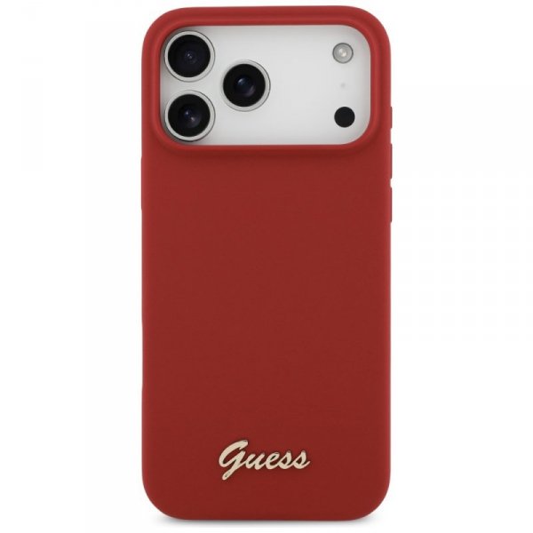 Etui Guess Silicone Script Metal Logo    MagSafe do iPhone 17 Pro Max magenta
