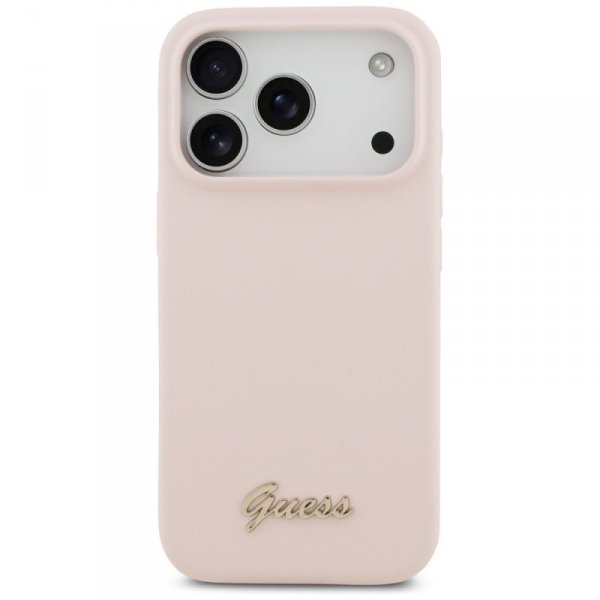 Etui Guess Silicone Script Metal Logo    MagSafe do iPhone 17 Pro różowy