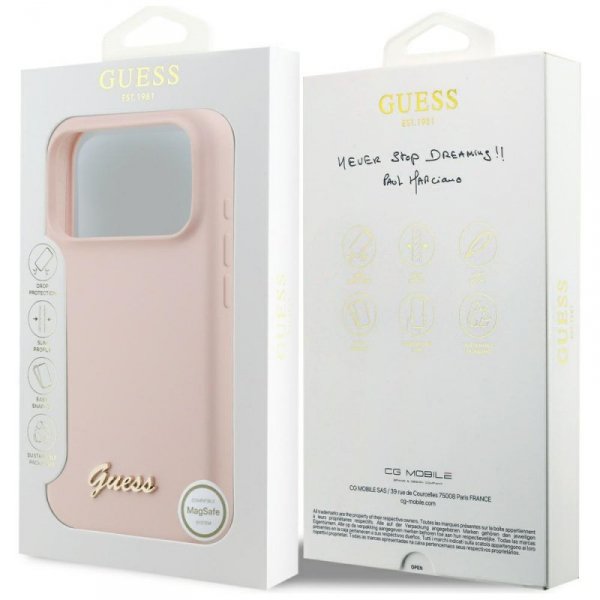 Etui Guess Silicone Script Metal Logo    MagSafe do iPhone 17 Pro różowy