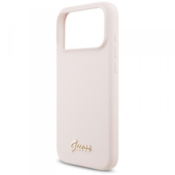 Etui Guess Silicone Script Metal Logo    MagSafe do iPhone 17 Pro Max różowy
