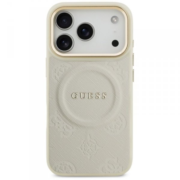 Etui Guess Peony Hot Stamp MagSafe do    iPhone 17 Pro beżowy