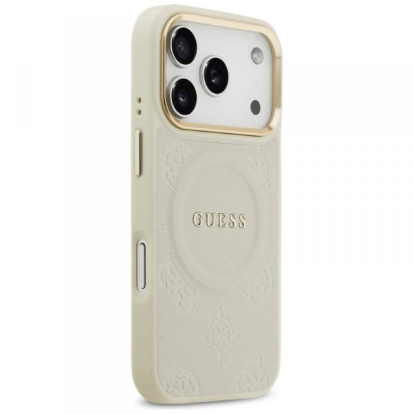 Etui Guess Peony Hot Stamp MagSafe do    iPhone 17 Pro beżowy