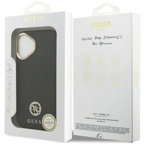 Etui Guess Grained Strass Logo MagSafe   do iPhone 17 czarny