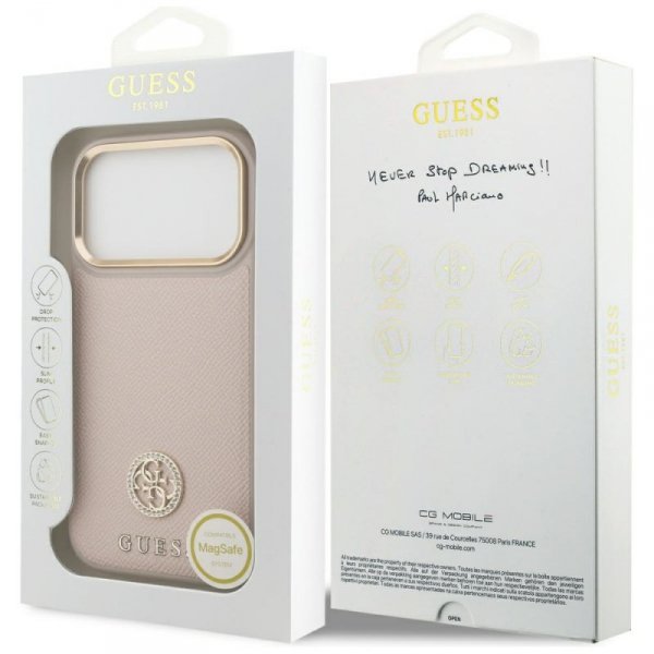 Etui Guess Grained Strass Logo MagSafe   do iPhone 17 Pro różowy