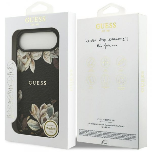Etui Guess Grained Flowers Classic Logo  MagSafe do iPhone Air czarny