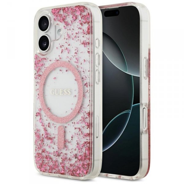 Etui Guess Resin Bottom Glitter MagSafe  do iPhone 17 różowy