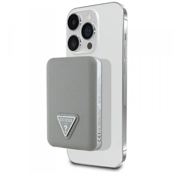 Powerbank indukcyjny Guess Grained       Triangle 5000mAh 15W USB-C MagSafe beżowy