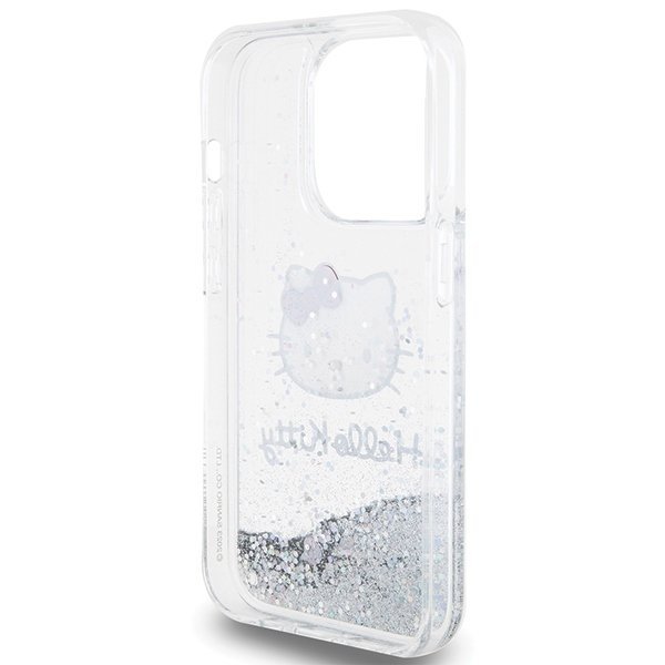 Hello Kitty HKHCP15LLIKHET iPhone 15 Pro 6.1&quot; srebrny/silver hardcase Liquid Glitter Charms Kitty Head