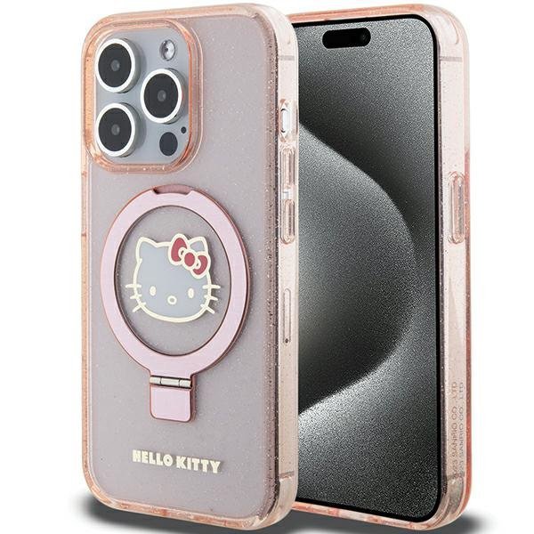 Hello Kitty HKHMP15LHRSGEP iPhone 15 Pro 6.1&quot; różowy/pink hardcase Ring Stand Glitter Electrop Logo MagSafe