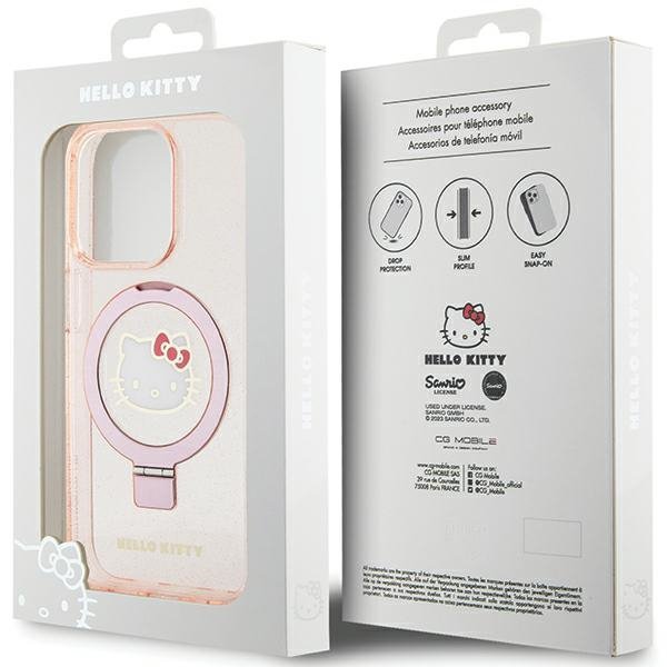 Hello Kitty HKHMP15LHRSGEP iPhone 15 Pro 6.1&quot; różowy/pink hardcase Ring Stand Glitter Electrop Logo MagSafe