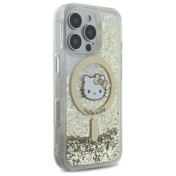 Hello Kitty HKHMP16LLGDIH iPhone 16 Pro  6.3&quot; biały złoty/white gold hardcase Liquid Glitter Fever MagSafe