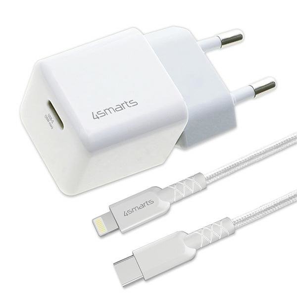 4smarts Ładowarka sieciowa + kabel MFIVoltPlug PD 30W GaN USB-C/Lightning 1,5m biała/white 451534