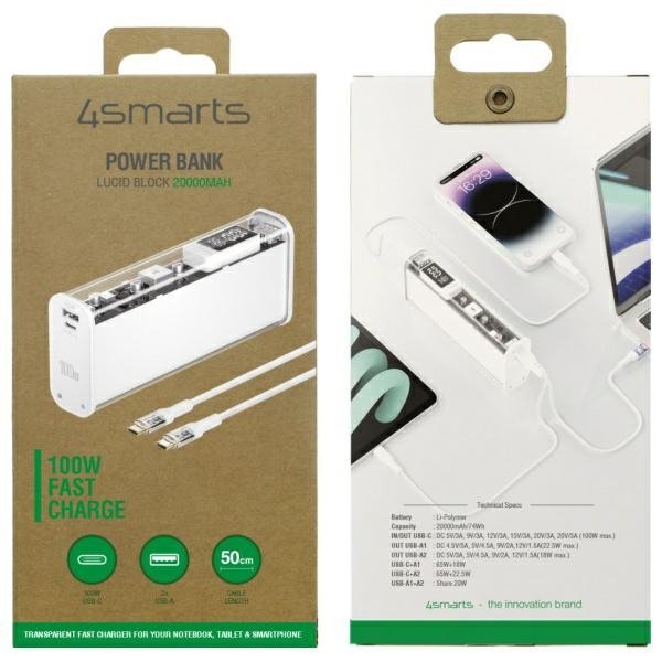 4smarts Powerbank Lucid Block 20000mAh   100W biały/white 540266