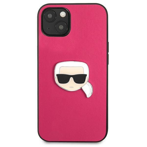 Karl Lagerfeld KLHCP13SPKMP iPhone 13mini 5,4&quot; różowy/pink hardcase Leather Ikonik Karl`s Head Metal