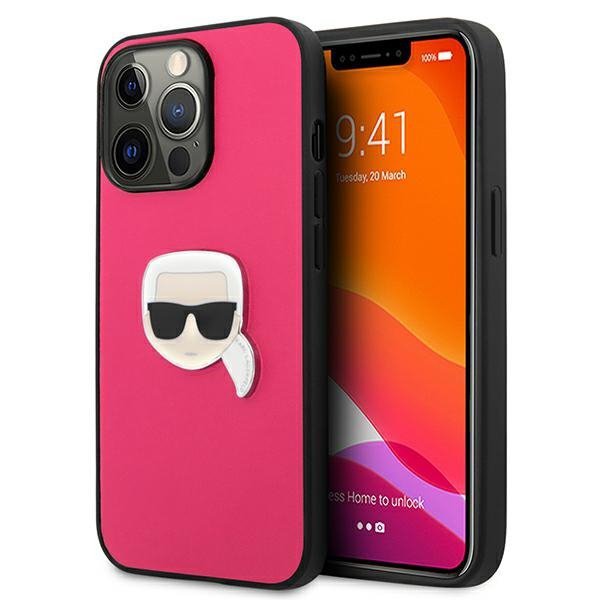 Karl Lagerfeld KLHCP13LPKMP iPhone 13 Pro / 13 6,1&quot; różowy/pink hardcase Leather Ikonik Karl`s Head Metal