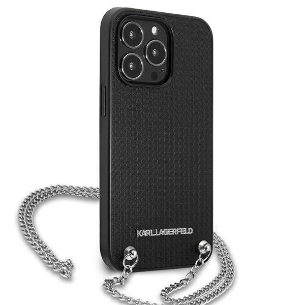 Karl Lagerfeld KLHCP13XPMK iPhone 13 Pro Max 6,7&quot; hardcase czarny/black Leather Textured and Chain