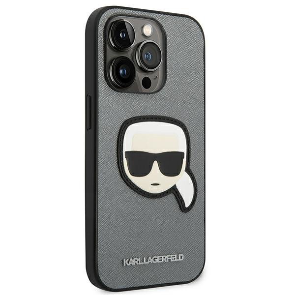 Karl Lagerfeld KLHCP14LSAPKHG iPhone 14 Pro 6,1&quot; srebrny/silver hardcase Saffiano Karl`s Head Patch