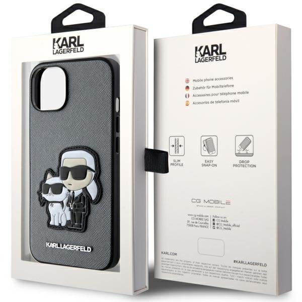 Karl Lagerfeld KLHCP14SSANKCPG iPhone 14 / 15 / 13 6.1&quot; hardcase srebrny/silver Saffiano Karl & Choupette