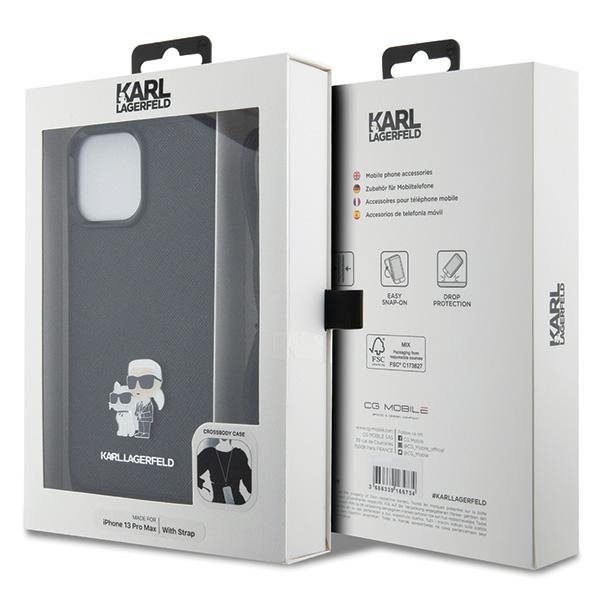 Karl Lagerfeld KLHCP13XSAKCPSK iPhone 13 Pro Max 6.7&quot; hardcase czarny/black Crossbody Saffiano Metal Pin Karl & Choupette