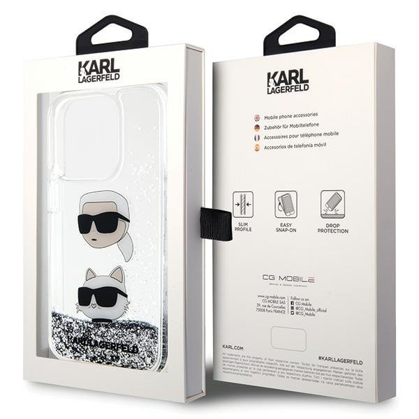 Karl Lagerfeld KLHCP14LLDHKCNS iPhone 14 Pro 6.1&quot; srebrny/silver hardcase Liquid Glitter Karl & Choupette Heads