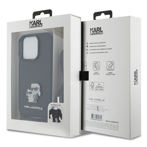 Karl Lagerfeld KLHCP15LSAKCPSK iPhone 15 Pro 6.1&quot; hardcase czarny/black Crossbody Saffiano Metal Pin Karl & Choupette