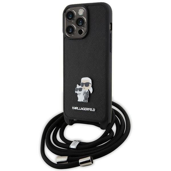 Karl Lagerfeld KLHCP15XSAKCPSK iPhone 15Pro Max 6.7&quot; hardcase czarny/black Crossbody Saffiano Metal Pin Karl & Choupette