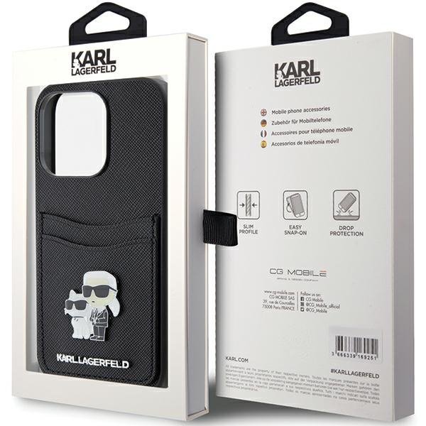 Karl Lagerfeld KLHCP15LSAPKCNPK iPhone 15 Pro 6.1&quot; czarny/black hardcase Saffiano Cardslot Karl&Choupette Metal Pin