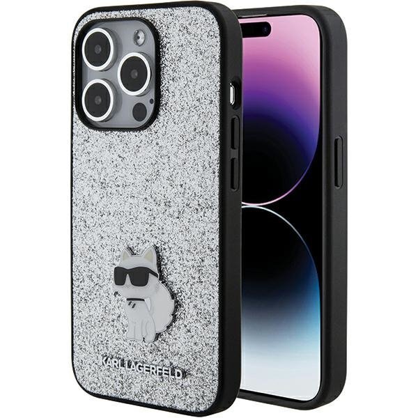 Karl Lagerfeld KLHCP15XGCNPSG iPhone 15 Pro Max 6.7&quot; srebrny/silver hardcase Fixed Glitter Choupette Logo Metal Pin