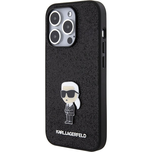 Karl Lagerfeld KLHCP15LGKNPSK iPhone 15 Pro 6.1&quot; czarny/black hardcase Fixed Glitter Ikonik Logo Metal Pin