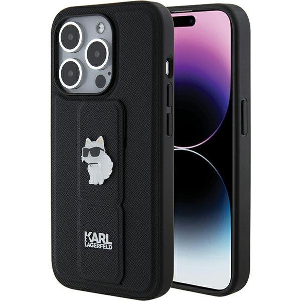 Karl Lagerfeld KLHCP15LGSACHPK iPhone 15 Pro 6.1&quot; czarny/black hardcase Gripstand Saffiano Choupette Pins