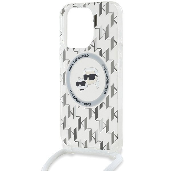 Karl Lagerfeld KLHMP15LHCKCKLCT iPhone15 Pro 6.1&quot; transparent hardcase IML Crossbody Monogram Karl & Choupette Head MagSafe