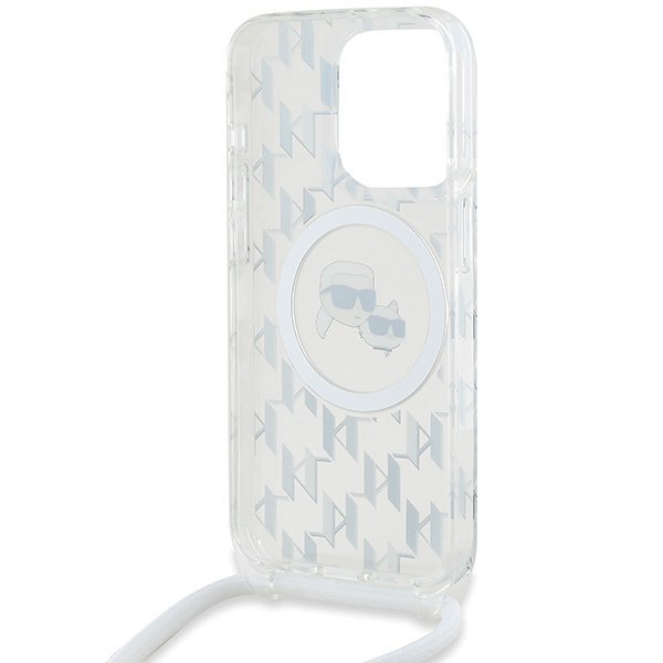 Karl Lagerfeld KLHMP15LHCKCKLCT iPhone15 Pro 6.1&quot; transparent hardcase IML Crossbody Monogram Karl & Choupette Head MagSafe