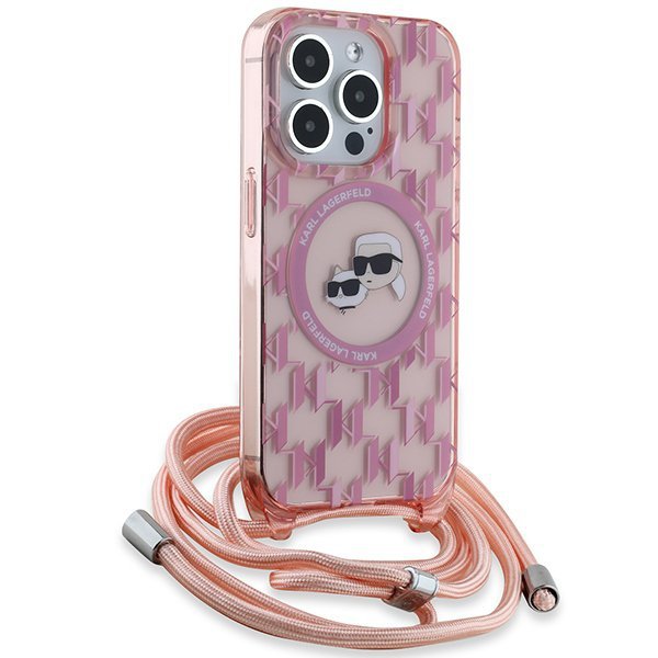 Karl Lagerfeld KLHMP15LHCKCKLCP iPhone 15 Pro 6.1&quot; różowy/pink hardcase IML Crossbody Monogram Karl & Choupette Head MagSaf