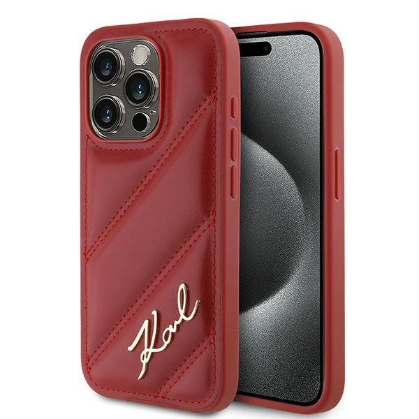 Karl Lagerfeld KLHCP15LPQDSMGR iPhone 15 Pro 6.1&quot; czerwony/red hardcase Diagonal Quilted Script