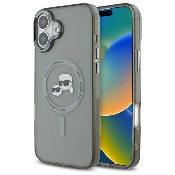 Karl Lagerfeld KLHMP16SHLSKCK iPhone 6.1" czarny/black hardcase IML Metal Karl&Choupette Head MagSafe