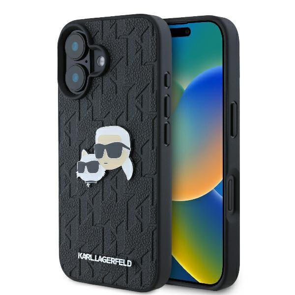 Karl Lagerfeld KLHCP16MPGKLKCPK iPhone16 Plus 6.7&quot; czarny/black hardcase Monogram Karl&Chaoupette Head Pin