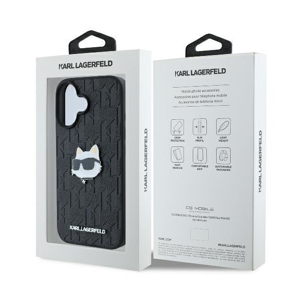 Karl Lagerfeld KLHCP16SPGKLCHPK iPhone16 6.1&quot; czarny/black hardcase Monogram Choupette Head Pin